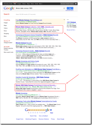 Google search results place Ancestry.com database way above FamilySearch