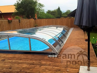 Fiberglass pool with pool enclousure built in the terrace