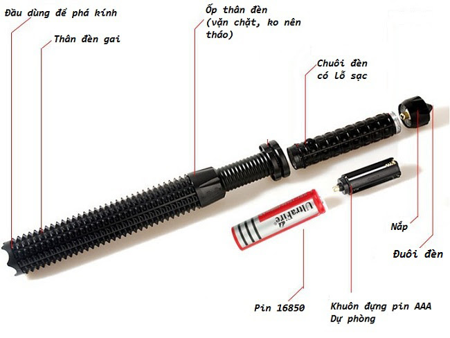 Đèn pin hộ vệ co rút siêu sáng ( kèm pin và sạc)