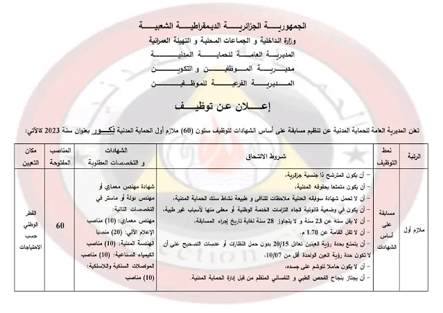 مسابقة لتوظيف 120 ضابط للحماية المدنية وهذه التفاصيل