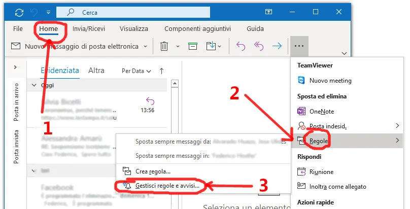 Modifica regole e avvisi in Outlook