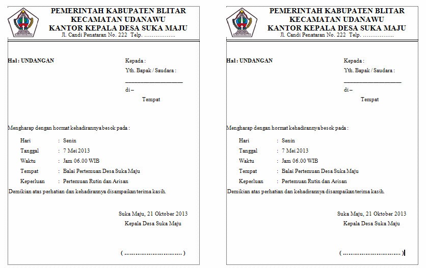 Contoh Undangan Pertemuan/rapat