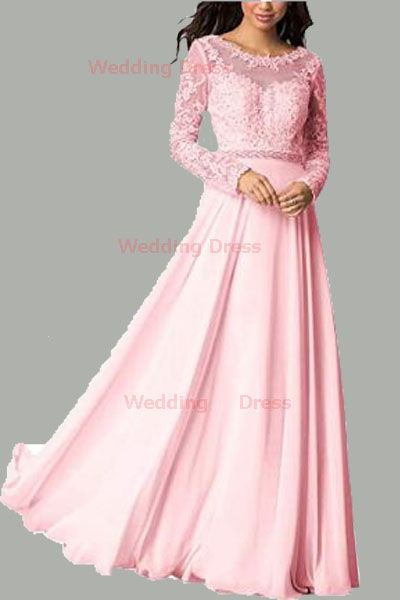 Long Sleeve Lace and Chiffon Wedding Dress Eye Closure - Wedding---Dress