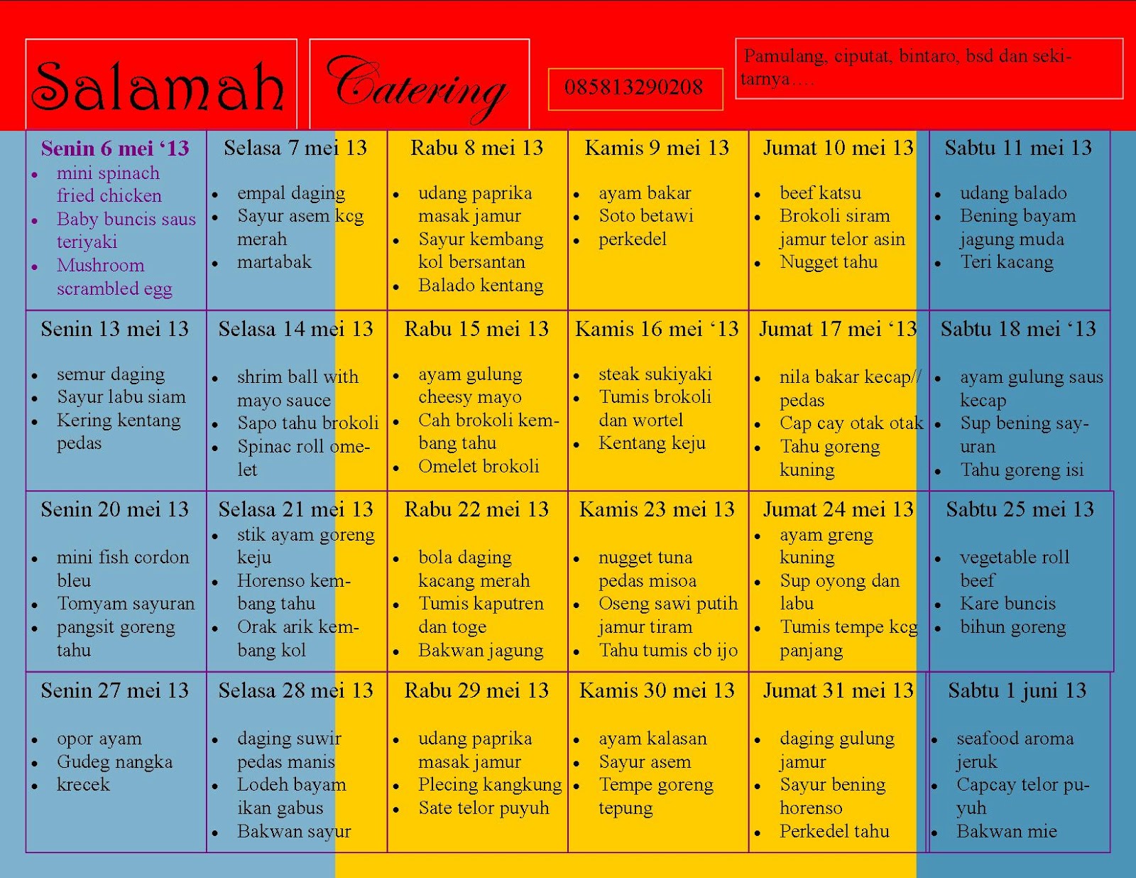 CATERING RANTANGAN HARIAN PAMULANG daftar menu bulan mei 