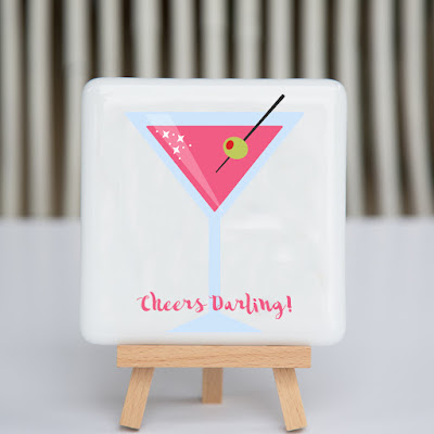 cheers darling, pink, martini, fused glass, coaster, sassy glass studio, creative entrepreneur