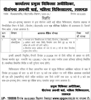 Veerangana Avanti Bai Mahila Chikitsalaya Lucknow Recruitment 2023,Senior Resident