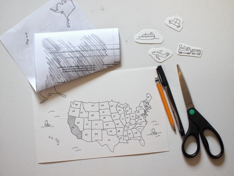 transfer your map onto watercolor paper by rubbing the back with pencil