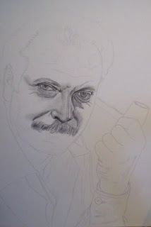 Technique du portrait, évolution étape par étape du portrait de George Brassens à la mine graphite