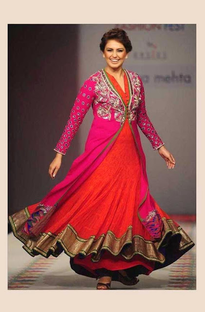 1835 - Huma Qureshi in Pink and Orange Floor Length Anarkali suit