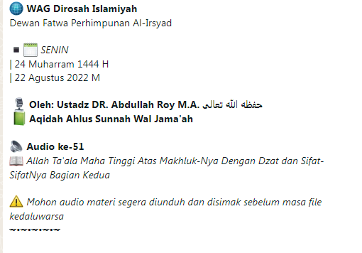 Audio ke-51 Allah Ta'ala Maha Tinggi Atas Makhluk-Nya Dengan Dzat dan Sifat-Sifat-Nya Bagian Kedua - Aqidah Ahlus Sunnah Wal Jama'ah