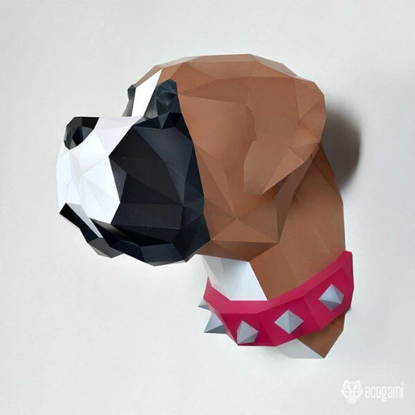 folded paper boxer dog sculpture