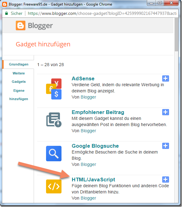 Blogspot HTML Javascript Code hinzufügen