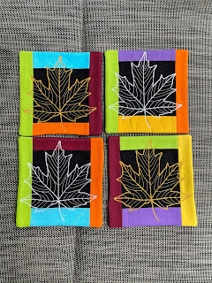 machine embroidered quilted fall coasters, mug rugs