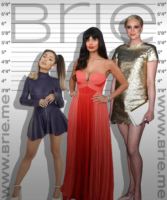 Jameela Jamil standing with Ariana Grande and Gwendoline Christie