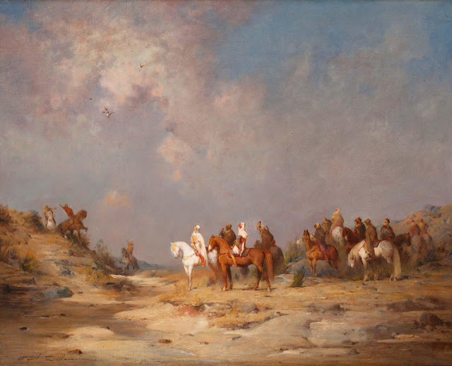 La chasse au faucon - Paul Delamain (1821-1882) - Huile sur toile - 65 x 81 cm
