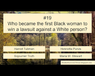 Who became the first Black woman to win a lawsuit against a White person? Answer choices include: Harriet Tubman, Henrietta Purvis, Sojourner Truth, Maria W. Stewart