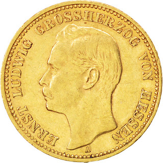 German States Gold Coins 20 Marks of Hesse-Darmstadt of 1906 Ernst Ludwig, Grand Duke of Hesse-Darmstadt