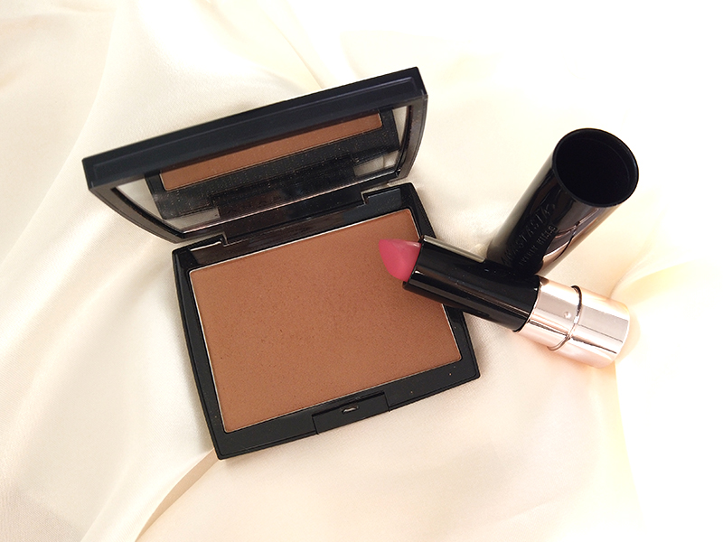 Anastasia Beverly Hills Powder Bronzer in Rich Amber and matte lipstick in soft pink