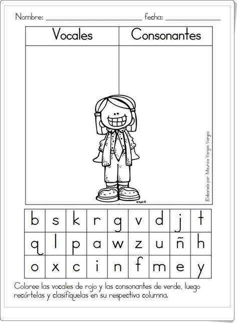 "Vocales y consonantes" (Ficha de Lengua Española de Primaria)