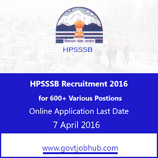  HPSSSB Recruitment 2016