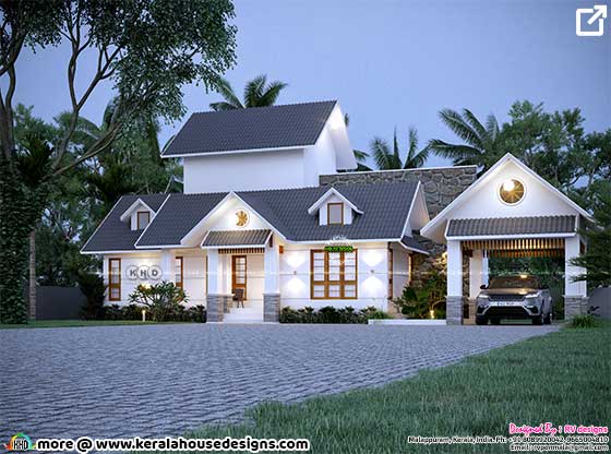 3 bedroom sloping roof style house architecture