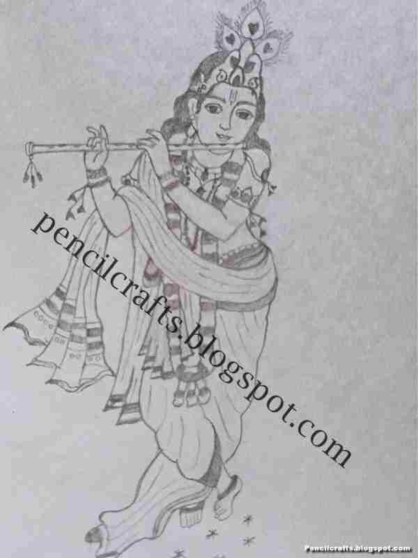 Easy and Simple Beautiful Pencil Drawings of Krishna