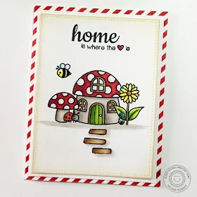 Sunny Studio: Home Is Where The Heart Is Mushroom House Card by Melissa Bowden (using Backyard Bugs & Happy Home stamps)