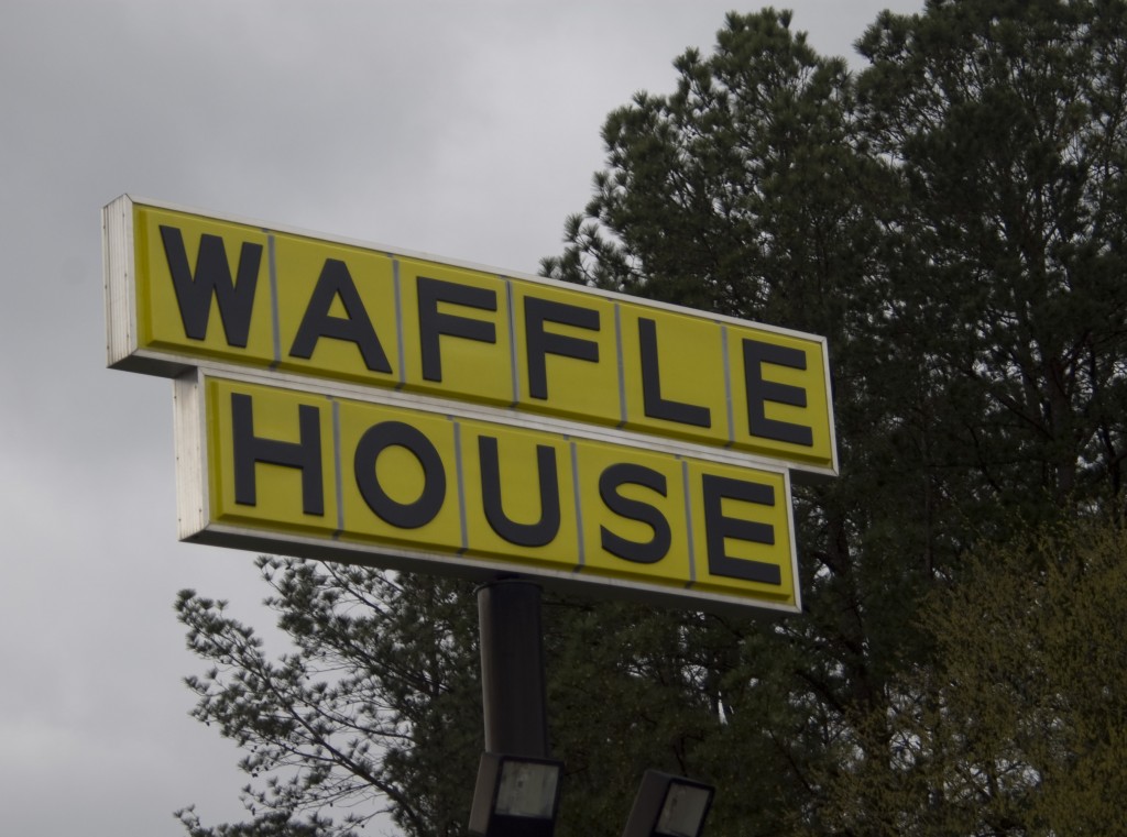 waffle house sign. waffle house sign. at the