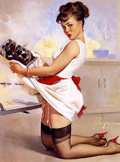 Pinup girl cooking dinner elvgren art 1960s