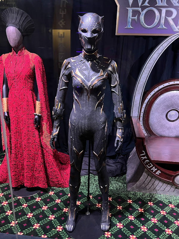Letitia Wright's Shuri costumes from Black Panther: Wakanda Forever on display...