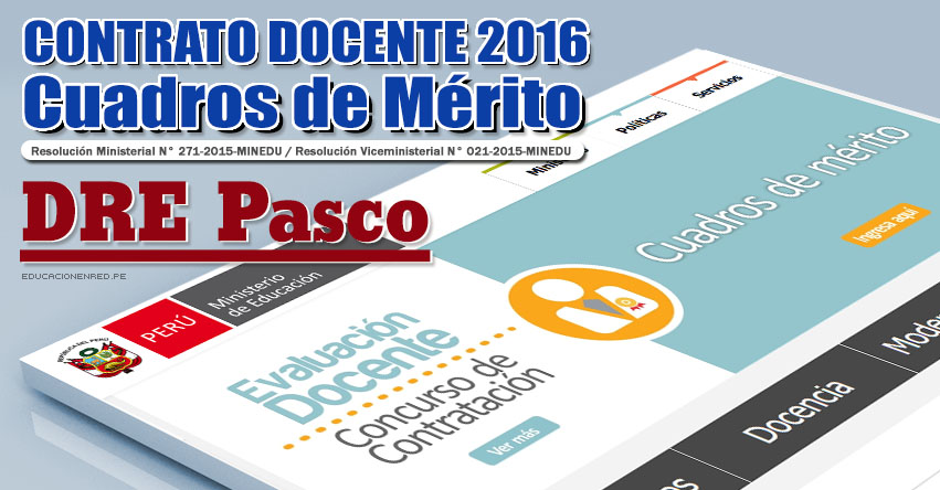 DRE Pasco: Cuadros de Mérito para Contrato Docente 2016 (Resultados 22 Enero) - www.drepasco.gob.pe