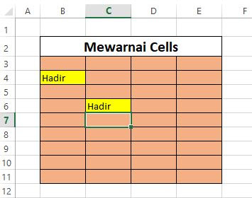 mewarnai cells menggunakan menu