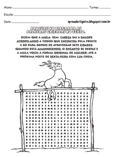 Exercícios para o dia do Folclore para imprimir