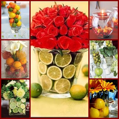 Colors are coral yellow and green and here are the centerpieces I'm 