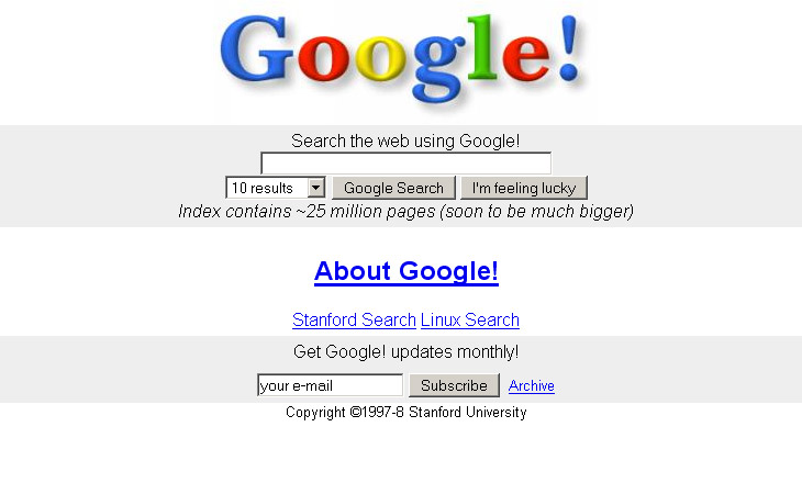 google logo, webpage, 1997