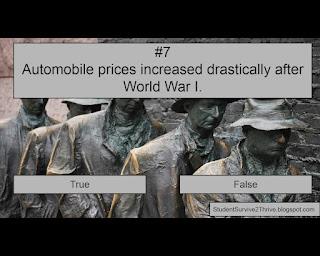 Automobile prices increased drastically after World War I. Answer choices include: true, false