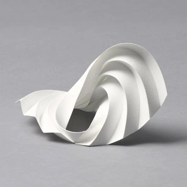 creased and curved 3D white paper sculpture model