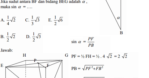  Cara Menghitung Sin Sudut Antara Garis dengan Bidang Kubus 