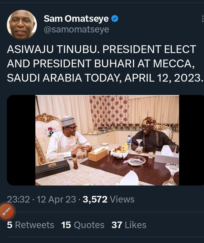 Caught-In-The-Act: Sam Omatseye deletes fake photo of Tinubu having lunch with Buhari in Mecca