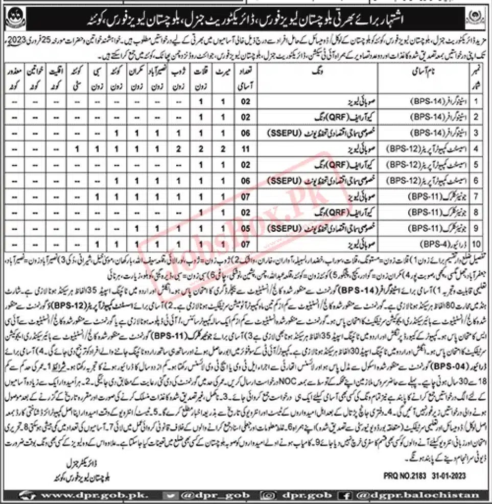 Balochistan Levies Force Jobs 2023