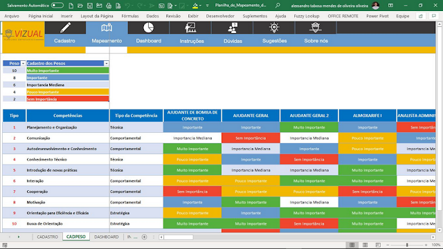 Planilha de Mapeamento de Competências em Excel