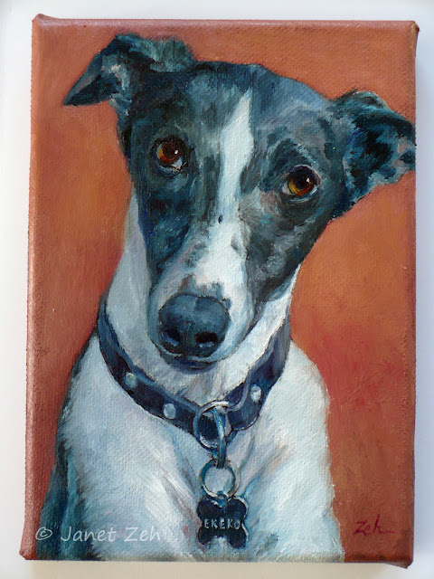 The finished portrait of Ekeko, a beautiful Whippet