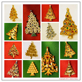 vintage costume jewelry Christmas tree pins