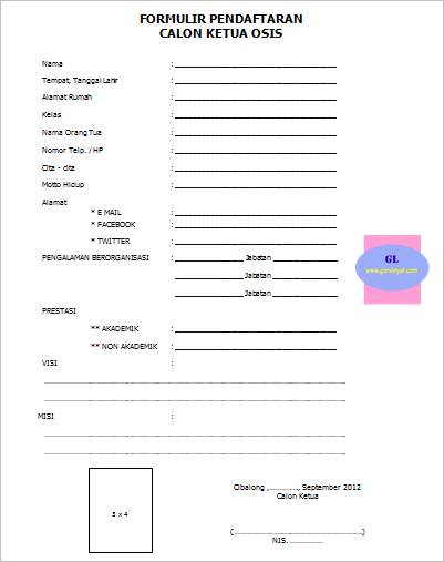 Contoh Formulir Pendaftaran Calon Ketua OSIS - Guru Loyal