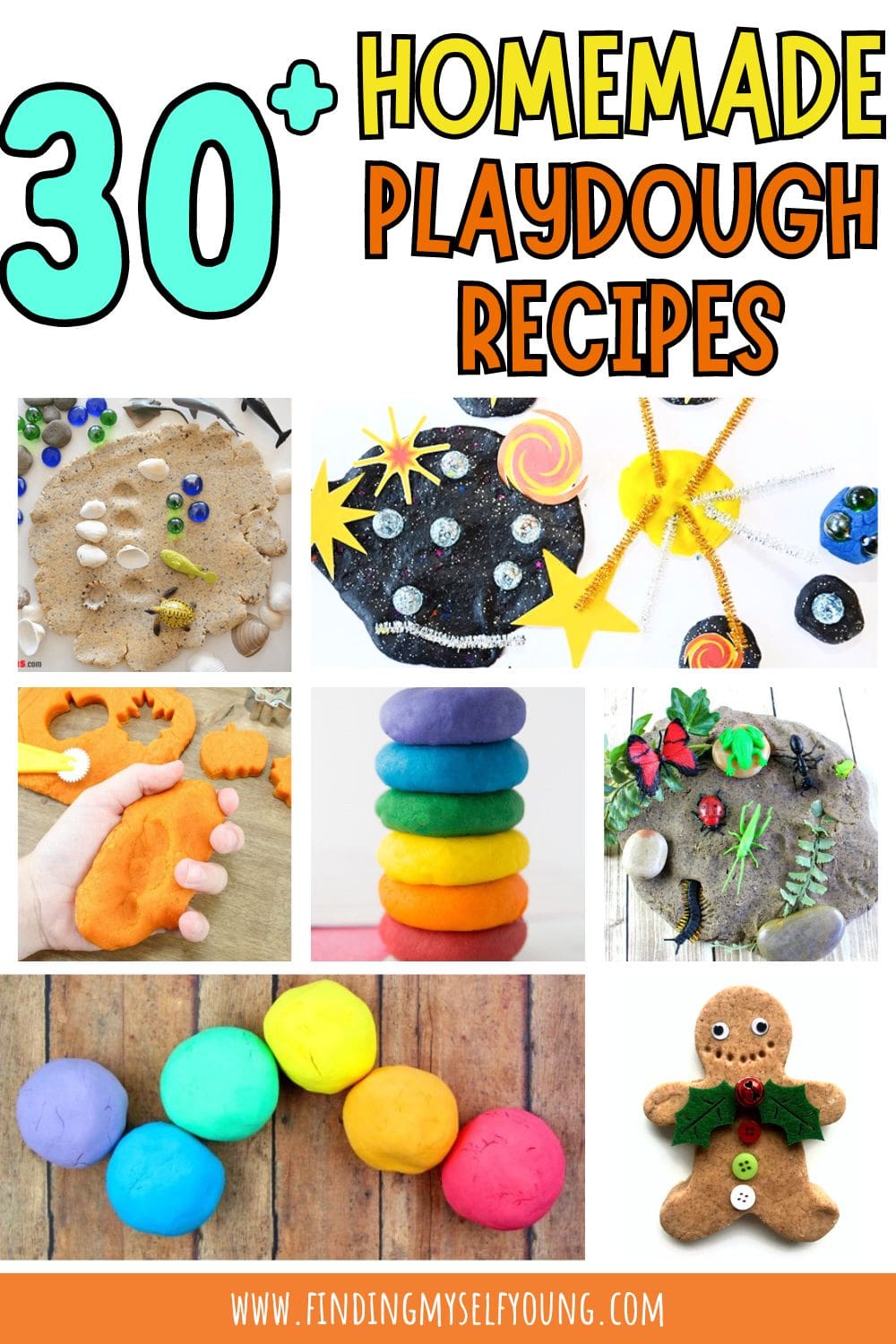 More than 30 different homemade playdough recipes.