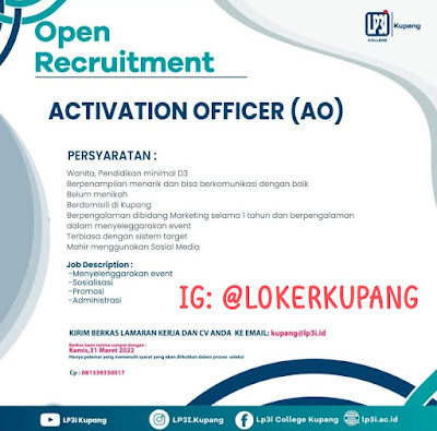 Lowongan Kerja LP3I Kupang Sebagai Activation Officer