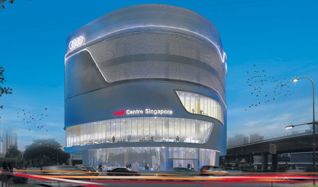 Rendering of Audi Centre in Singapore at dusk 
