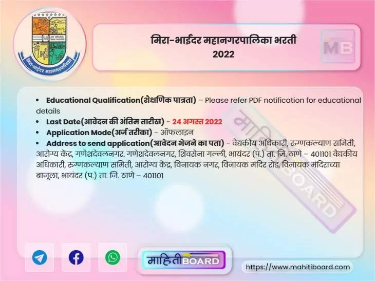 Mira Bhayandar Mahanagarpalika Bharti 2022
