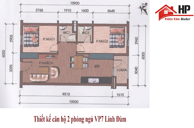 Thiết kế căn 2 phòng ngủ VP7 Linh Đàm