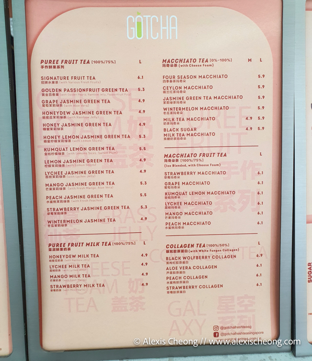 Gotcha Fresh Tea Singapore bubble tea menu